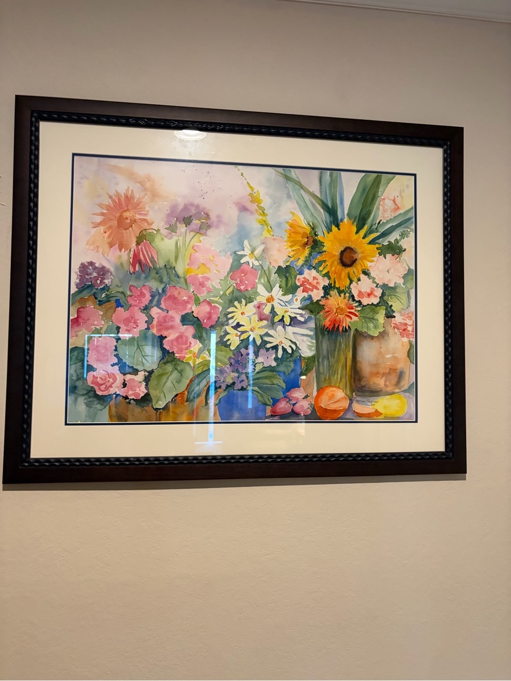 Framed Floral Watercolor Print in Multicolor